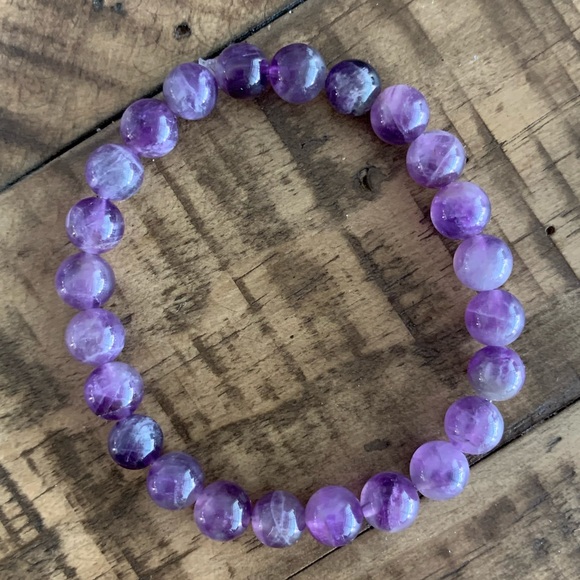 Purple Amethyst Handmade Chakra Stretch Bracelet - Picture 3 of 9